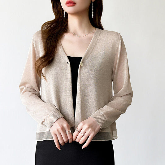 Sheer Knit Cardigan | Lightweight Summer V-Neck Cover-Up - Écru Doux