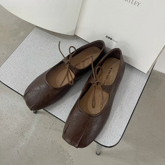 Soft Leather Ballet Flats with Butterfly Knot for Women - Écru Doux