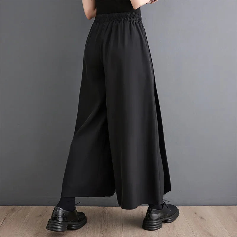 Black Pleated High Waisted Vintage Office Baggy Wide Leg Pants 6