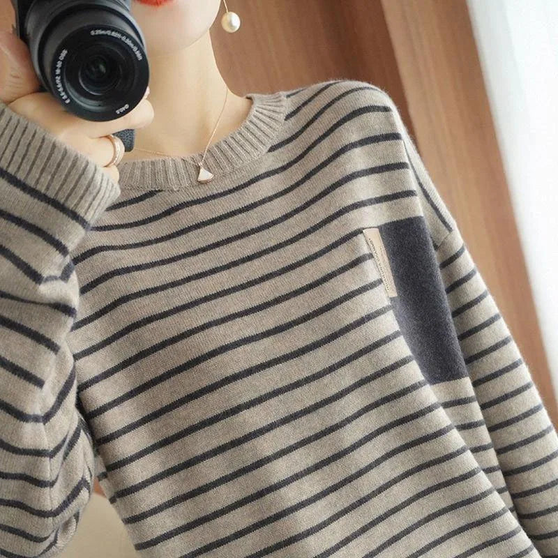 Border Loose Versatile Slim Knitted Long Sleeve Sweater