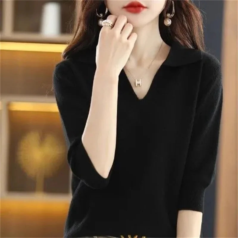 Autumn Winter Warm Sweater V-Neck Loose Pullover