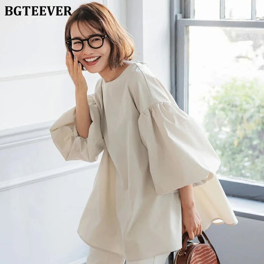 BGTEEVER Vintage Puff Sleeve Blouse | Spring Summer Lace-Up