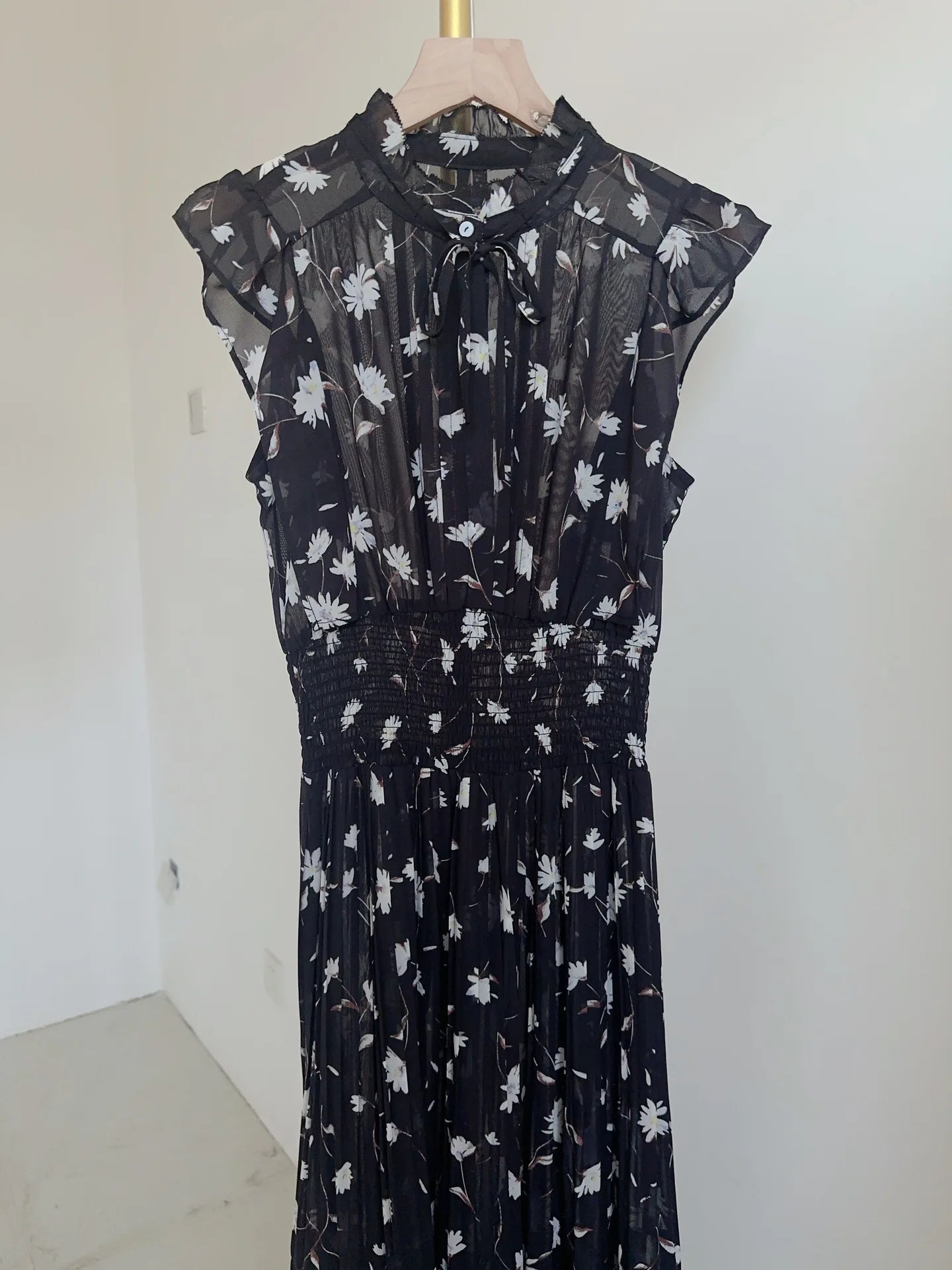 Kuzuwata Print High Waist Robe New Gentle Literary Lace Up Pleated Slim Japanese Elegant Dress
