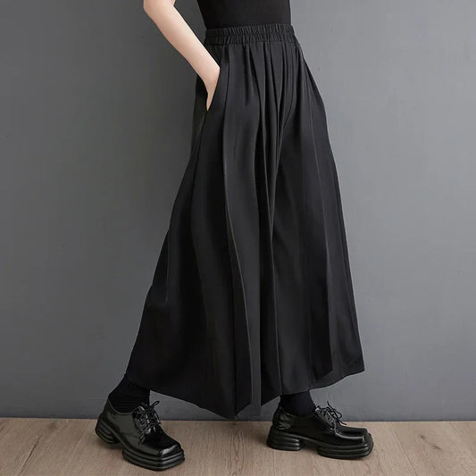Black Pleated High Waisted Vintage Office Baggy Wide Leg Pants 2