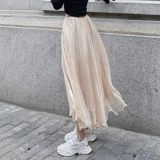 Chiffon Ruffle A-Line Ankle-Length Elegant Skirt _ Side