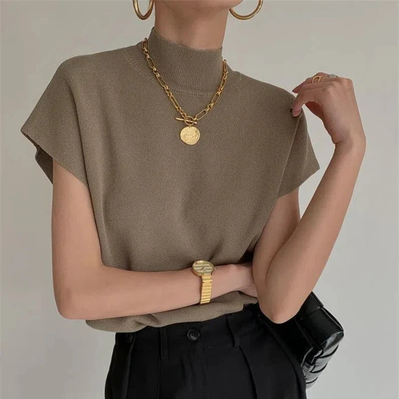 French Half-high Neck Vest Knitted Niche Design T-shirt