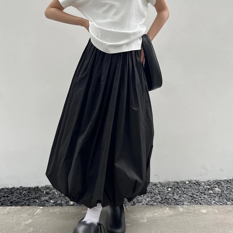 Kawaii Streetwear Vintage A-line Balloon Maxi Skirt