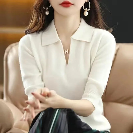 Autumn Winter Warm Sweater V-Neck Loose Pullover | White