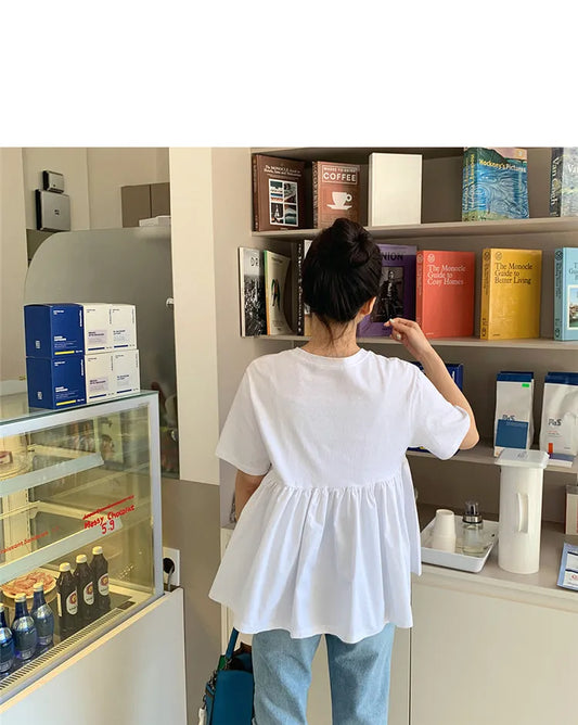 Korean Style Chic Pleated Loose T-Shirt | White 2