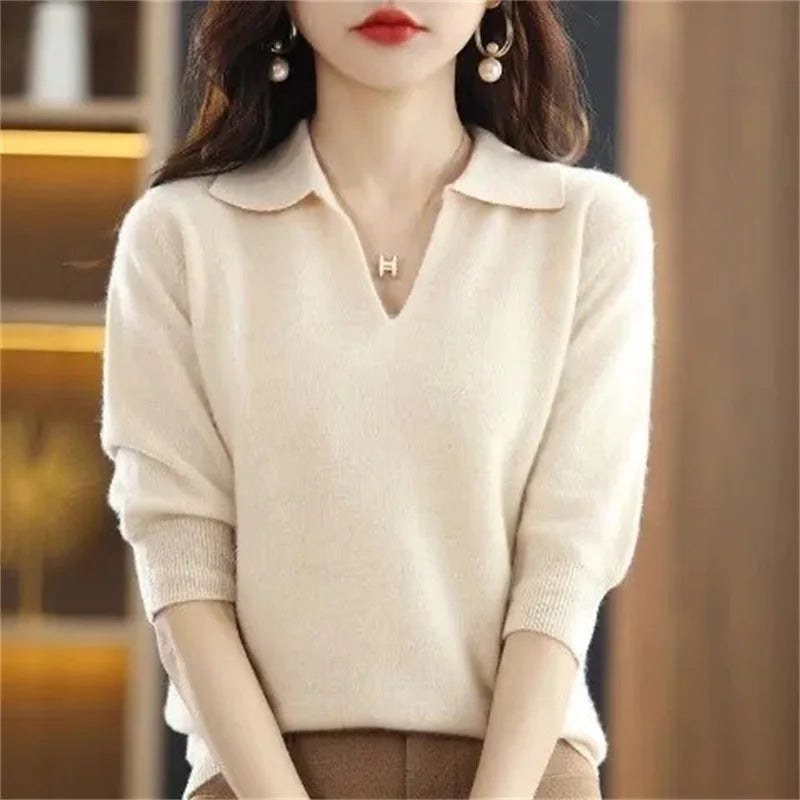 Autumn Winter Warm Sweater V-Neck Loose Pullover