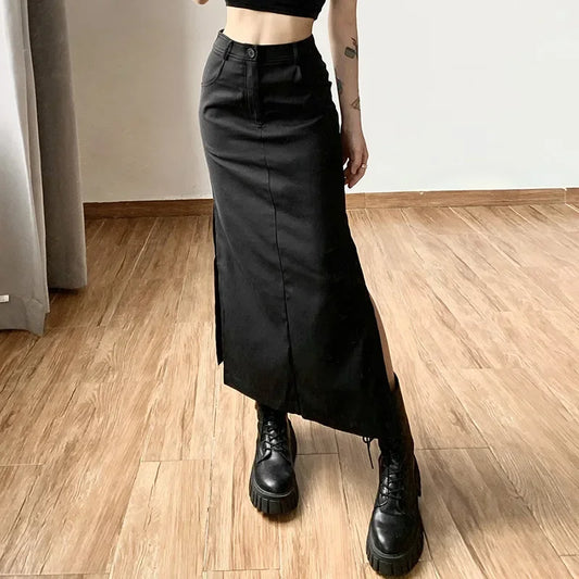 Gothic Punk Midi Skirt | Dark Grunge High Rise Slim Style 2