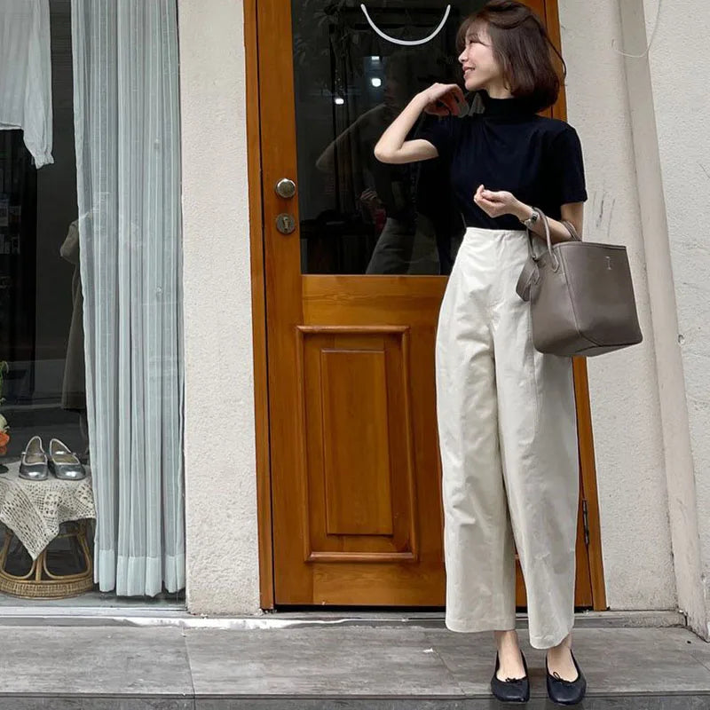 French Style Summer Wide Leg Elegant Temperament Ankle-Length Pants