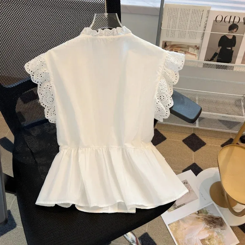 Sweet Lace Harajuku Ruffles Chic Preppy Style Vintage Sleeveless Blouse