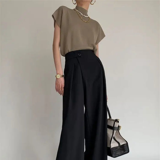 French Half-high Neck Vest Knitted Niche Design T-shirt | Coffee 2