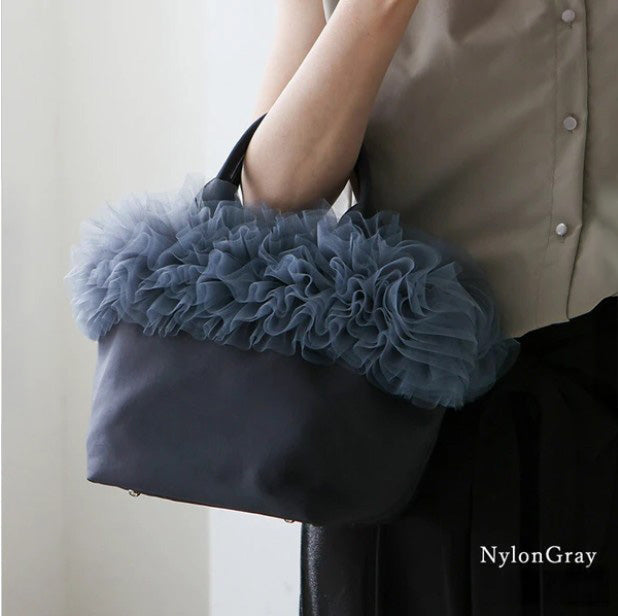 Tulle Frill Mini Nylon Bag | 2-Way Handbag & Shoulder Bag -  Écru Doux