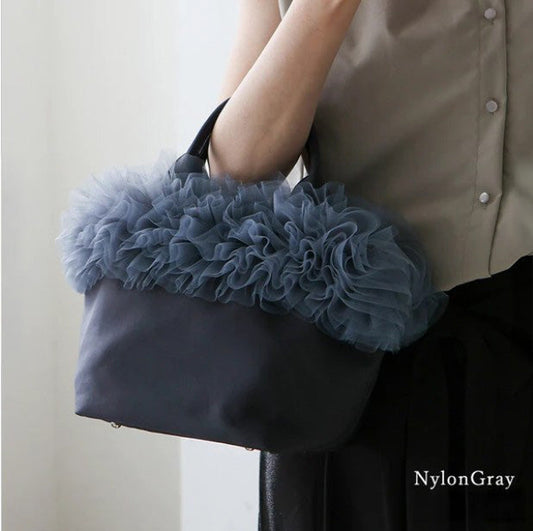 Tulle Frill Mini Nylon Bag | 2-Way Handbag & Shoulder Bag -  Écru Doux