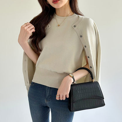 Knit Ensemble Set | Cardigan & Short Sleeve Inner | 7 Colors -  Écru Doux
