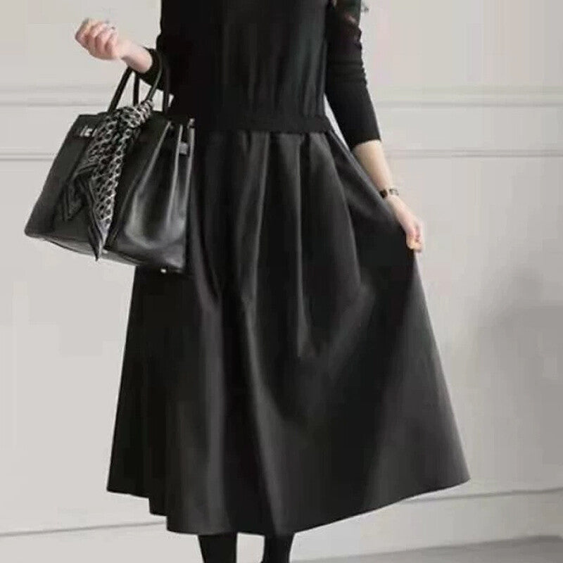 Mixed Material Knit Docking Dress  A-Line Midi  3 Styles -  Écru Doux