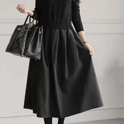 Mixed Material Knit Docking Dress  A-Line Midi  3 Styles -  Écru Doux