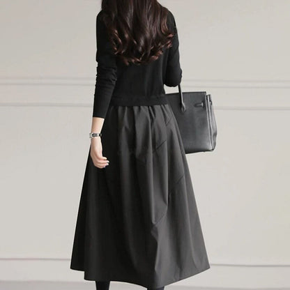 Mixed Material Knit Docking Dress  A-Line Midi  3 Styles -  Écru Doux