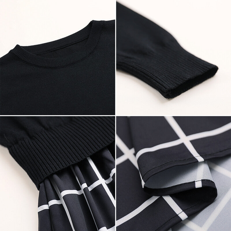 Mixed Material Knit Docking Dress  A-Line Midi  3 Styles -  Écru Doux