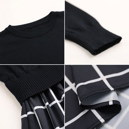 Mixed Material Knit Docking Dress  A-Line Midi  3 Styles -  Écru Doux