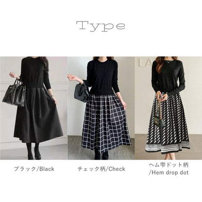 Mixed Material Knit Docking Dress  A-Line Midi  3 Styles -  Écru Doux