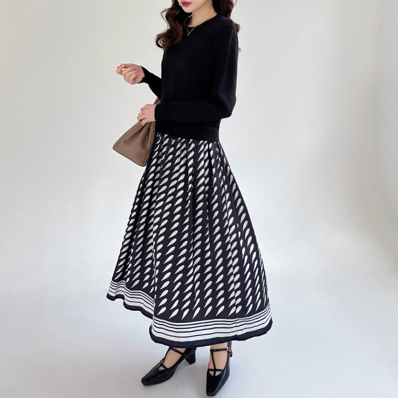 Mixed Material Knit Docking Dress  A-Line Midi  3 Styles -  Écru Doux