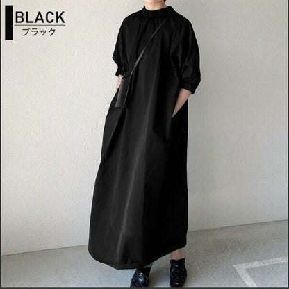 Smocked Neck Balloon Sleeve Maxi Dress | Back Zip Minimalist -  Écru Doux