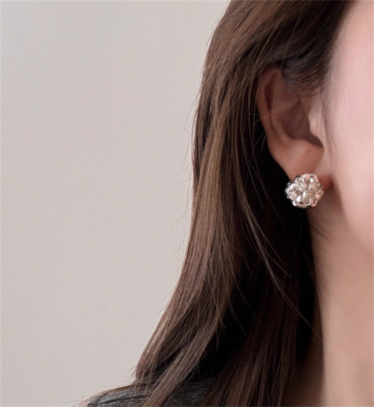 Woven Ball Stud Earrings | Minimalist Silver Sphere Earrings -  Écru Doux