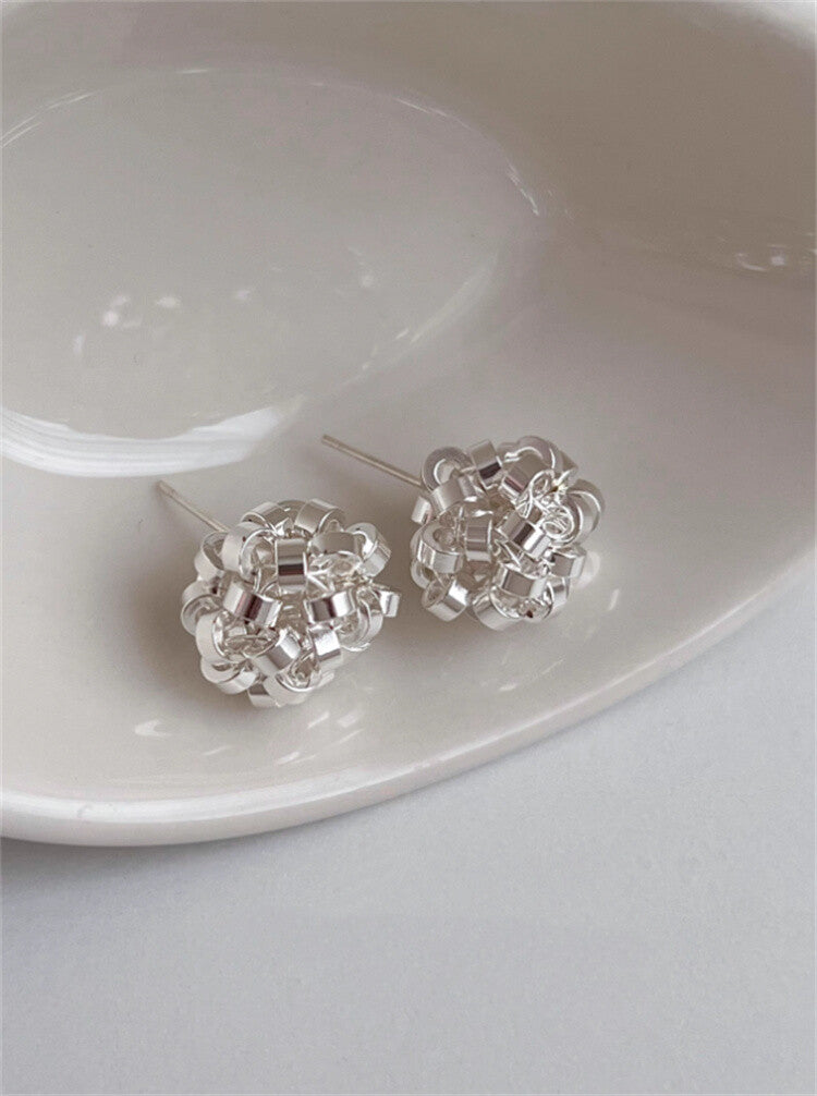 Woven Ball Stud Earrings | Minimalist Silver Sphere Earrings -  Écru Doux