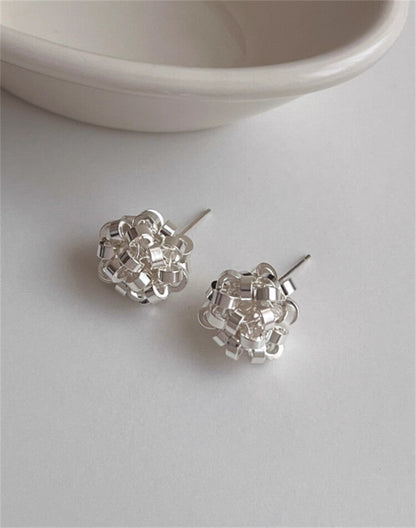 Woven Ball Stud Earrings | Minimalist Silver Sphere Earrings -  Écru Doux