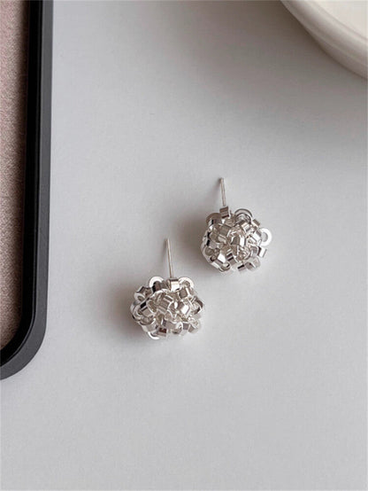 Woven Ball Stud Earrings | Minimalist Silver Sphere Earrings -  Écru Doux