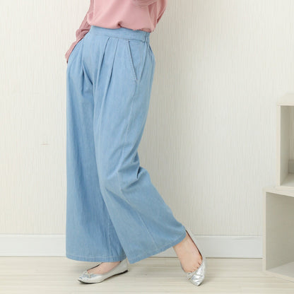 Lightweight Double Tuck Wide Leg Denim Pants | Elastic Waist -  Écru Doux