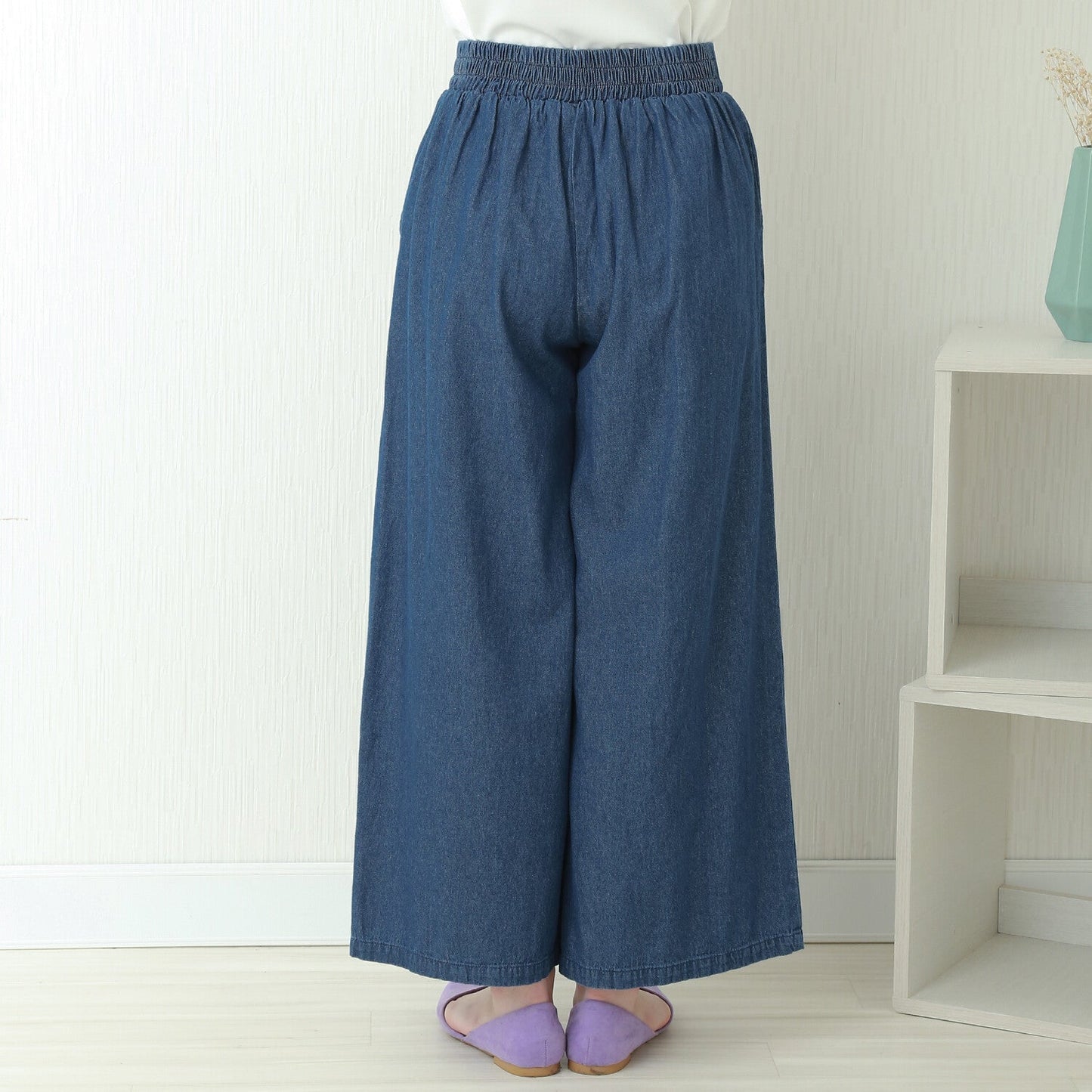 Lightweight Double Tuck Wide Leg Denim Pants | Elastic Waist -  Écru Doux