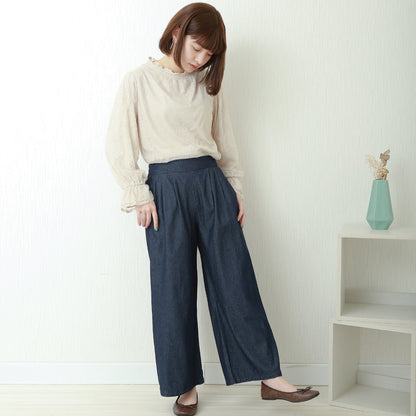 Lightweight Double Tuck Wide Leg Denim Pants | Elastic Waist -  Écru Doux