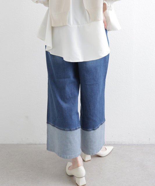 Turnback Wide Leg Denim Pants  Relaxed Roll-Up Jeans -  Écru Doux