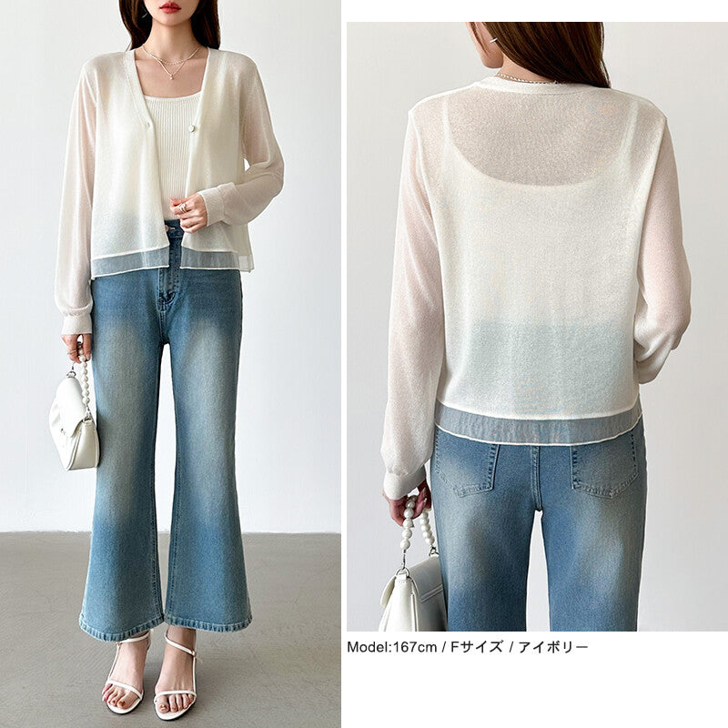 Sheer Knit Cardigan | Lightweight Summer V-Neck Cover-Up -  Écru Doux