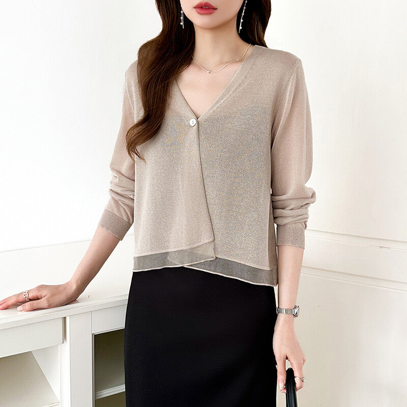 Sheer Knit Cardigan | Lightweight Summer V-Neck Cover-Up -  Écru Doux