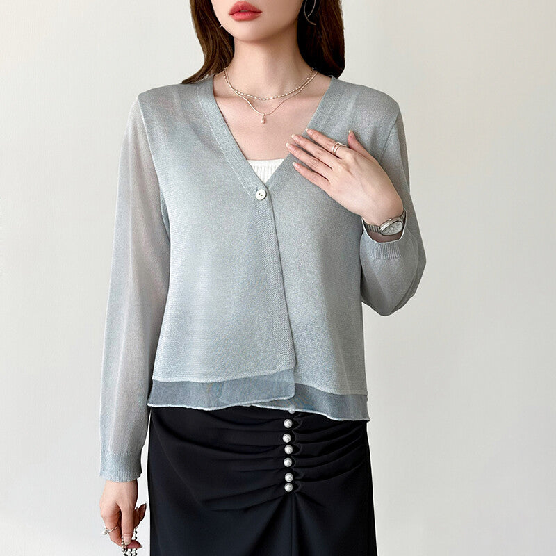 Sheer Knit Cardigan | Lightweight Summer V-Neck Cover-Up -  Écru Doux