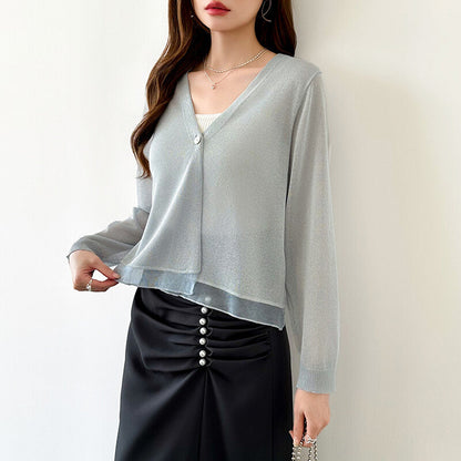 Sheer Knit Cardigan | Lightweight Summer V-Neck Cover-Up -  Écru Doux