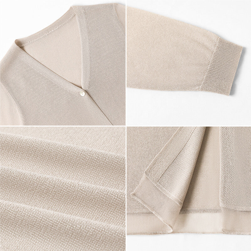 Sheer Knit Cardigan | Lightweight Summer V-Neck Cover-Up -  Écru Doux
