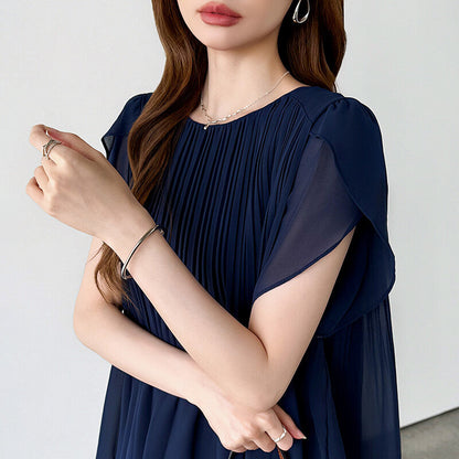 Pleated Chiffon Blouse | Tulip Sleeve Flowy Top for Women -  Écru Doux