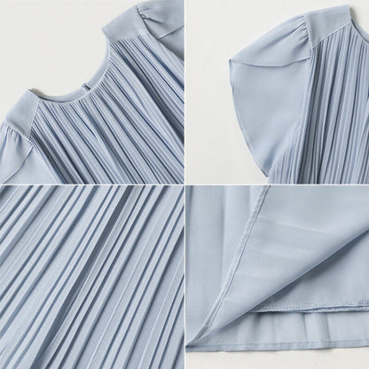 Pleated Chiffon Blouse | Tulip Sleeve Flowy Top for Women -  Écru Doux