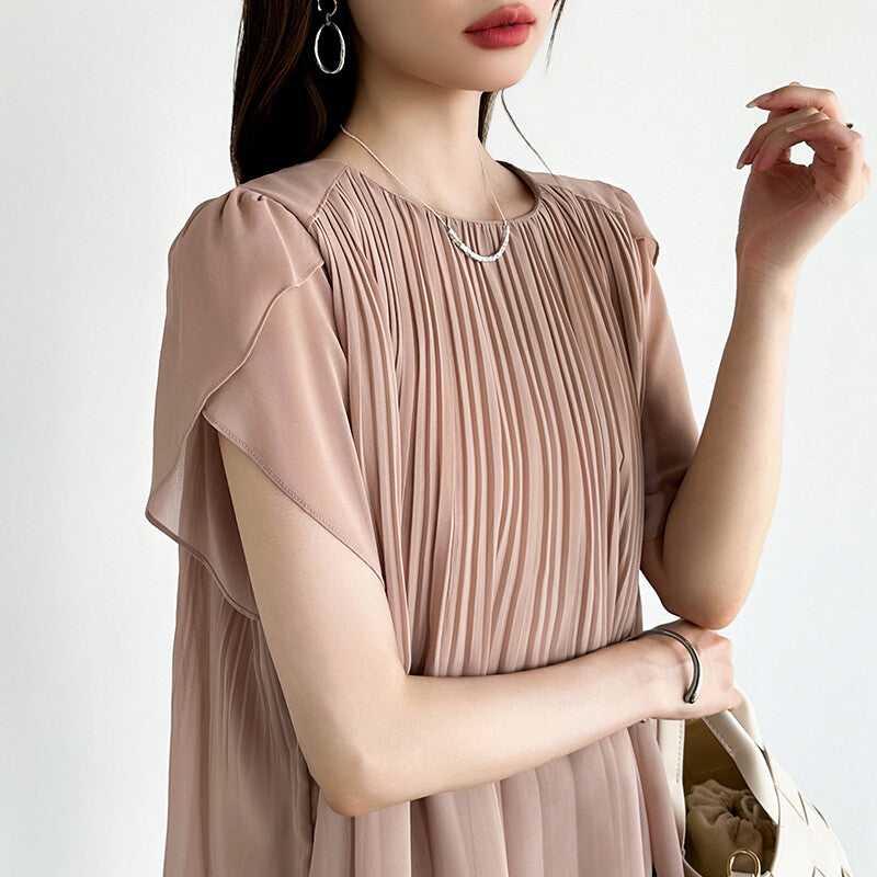 Pleated Chiffon Blouse | Tulip Sleeve Flowy Top for Women -  Écru Doux
