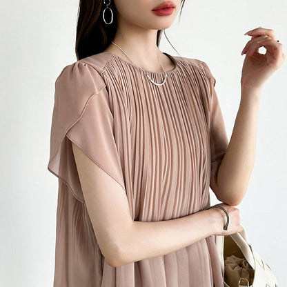 Pleated Chiffon Blouse | Tulip Sleeve Flowy Top for Women -  Écru Doux
