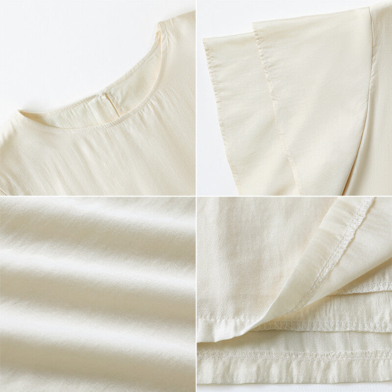 Ruffle Sleeve Chiffon Blouse | Double Frill Arm Cover Top -  Écru Doux