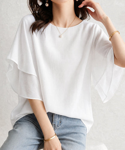 Ruffle Sleeve Chiffon Blouse | Double Frill Arm Cover Top -  Écru Doux