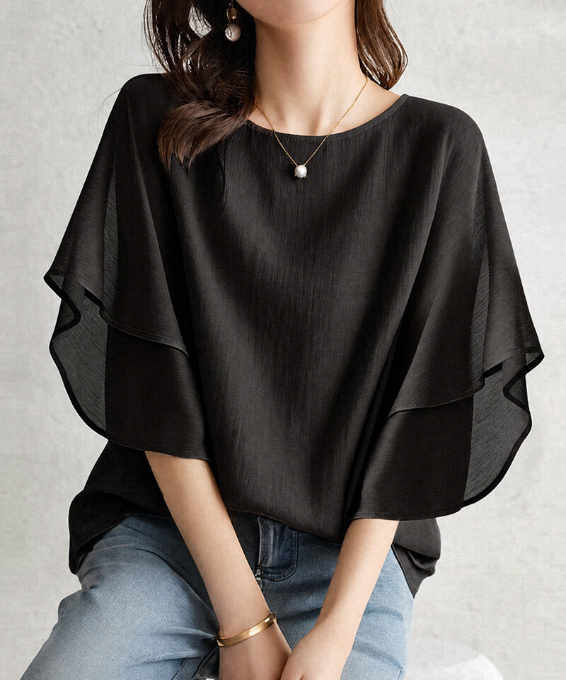 Ruffle Sleeve Chiffon Blouse | Double Frill Arm Cover Top -  Écru Doux