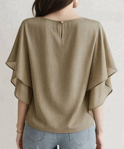 Ruffle Sleeve Chiffon Blouse | Double Frill Arm Cover Top -  Écru Doux